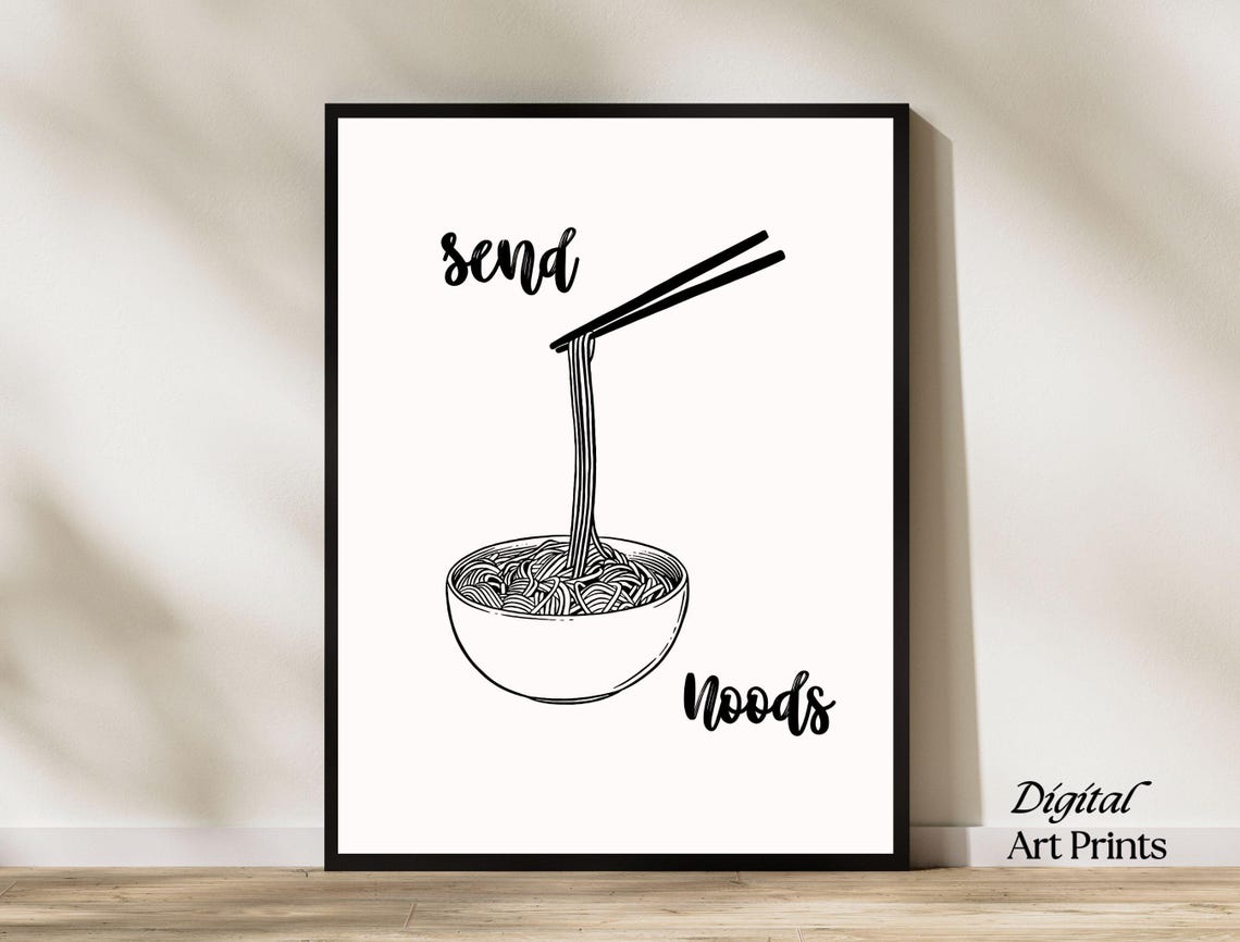 Send Noods Funny Ramen Noodle Bowl Line Art Minimalist Kitchen Poster
