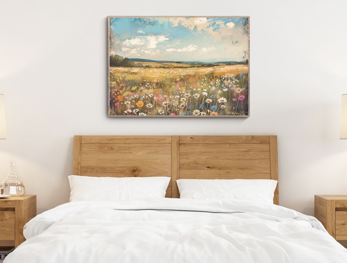 Wildflower Meadow Landscape Oil Painting Summer Field Signed Poster - Image 3
