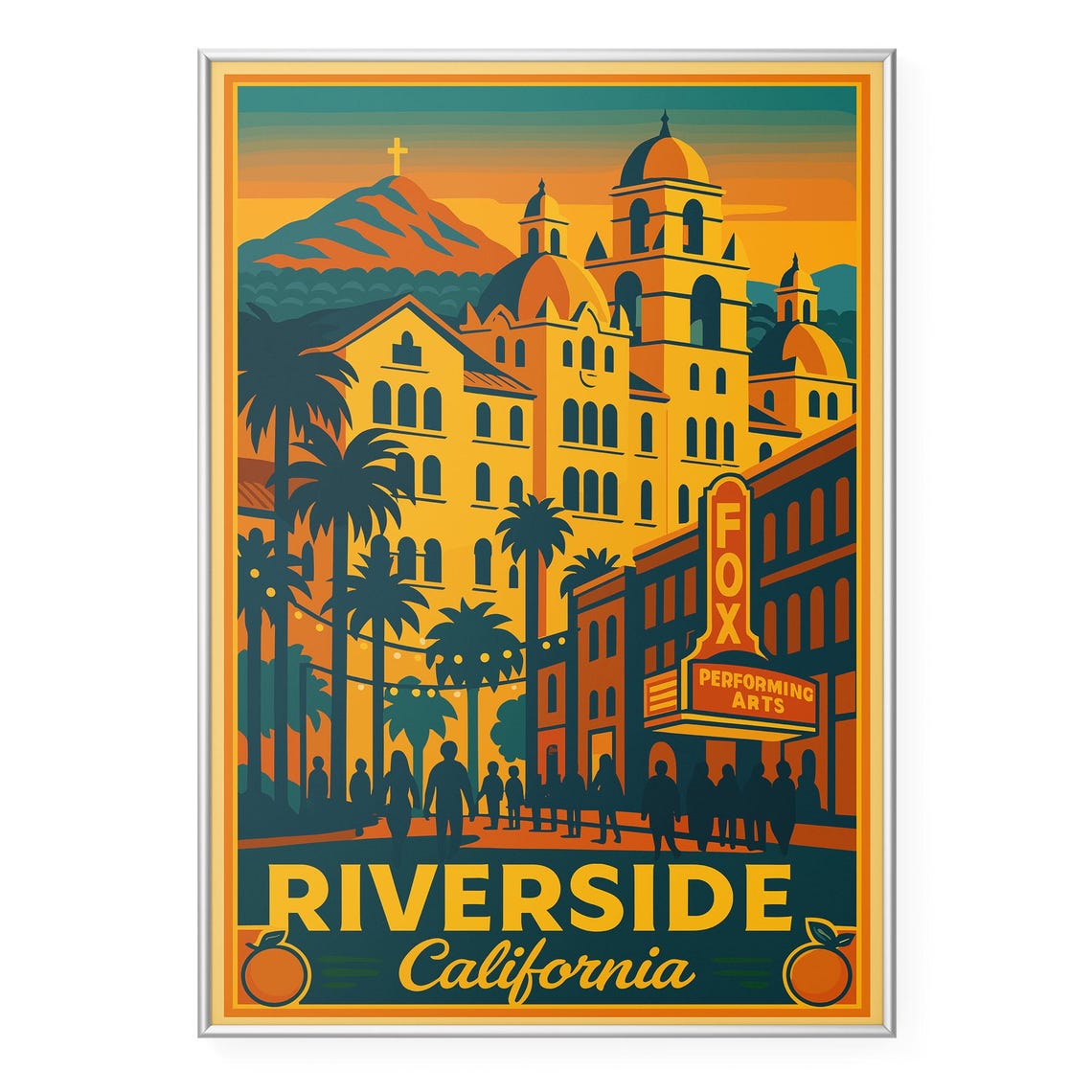 Riverside California Vintage Fox Theater Mission Inn Sunset Poster