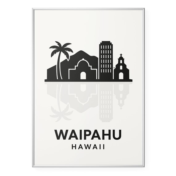 Waipahu Hawaii Skyline Palm Silhouette Minimalist Travel Poster