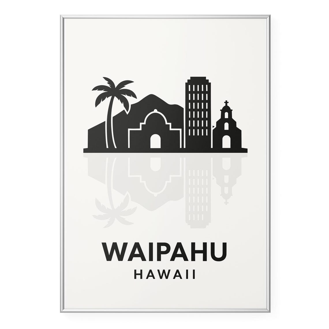 Waipahu Hawaii Skyline Palm Silhouette Minimalist Travel Poster