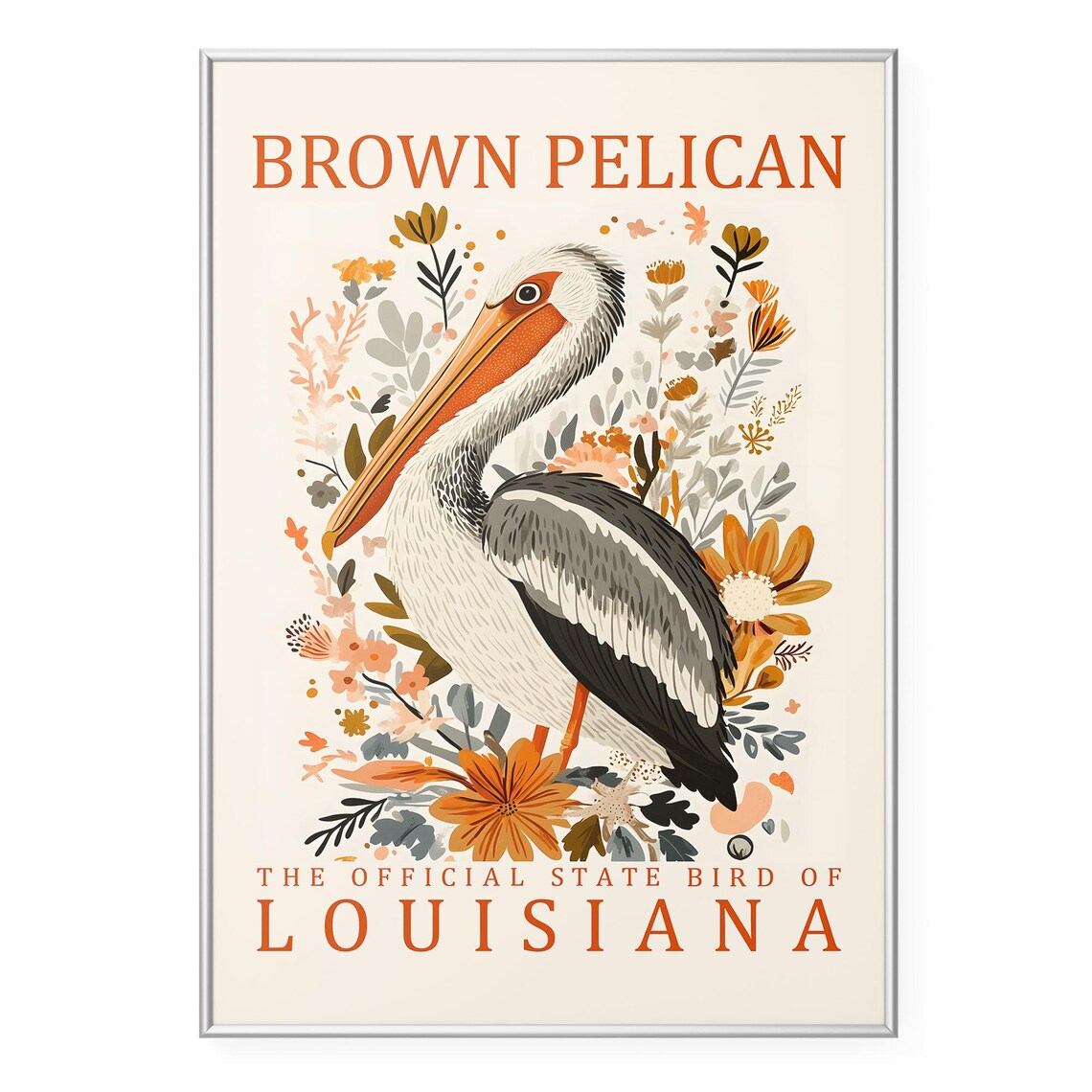 Brown Pelican Louisiana State Bird Vintage Botanical Art Poster