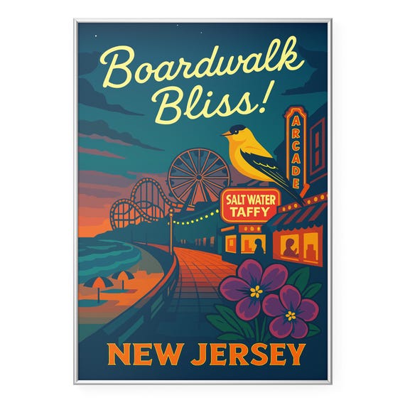 New Jersey Photo Print Boardwalk Poster Beach Amusement Park Wall Art Modern Office Home Decor