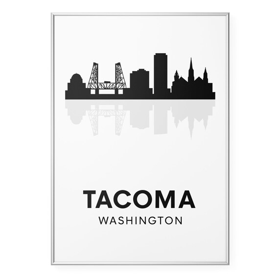 Tacoma Washington Minimalist Skyline Silhouette Reflection Poster