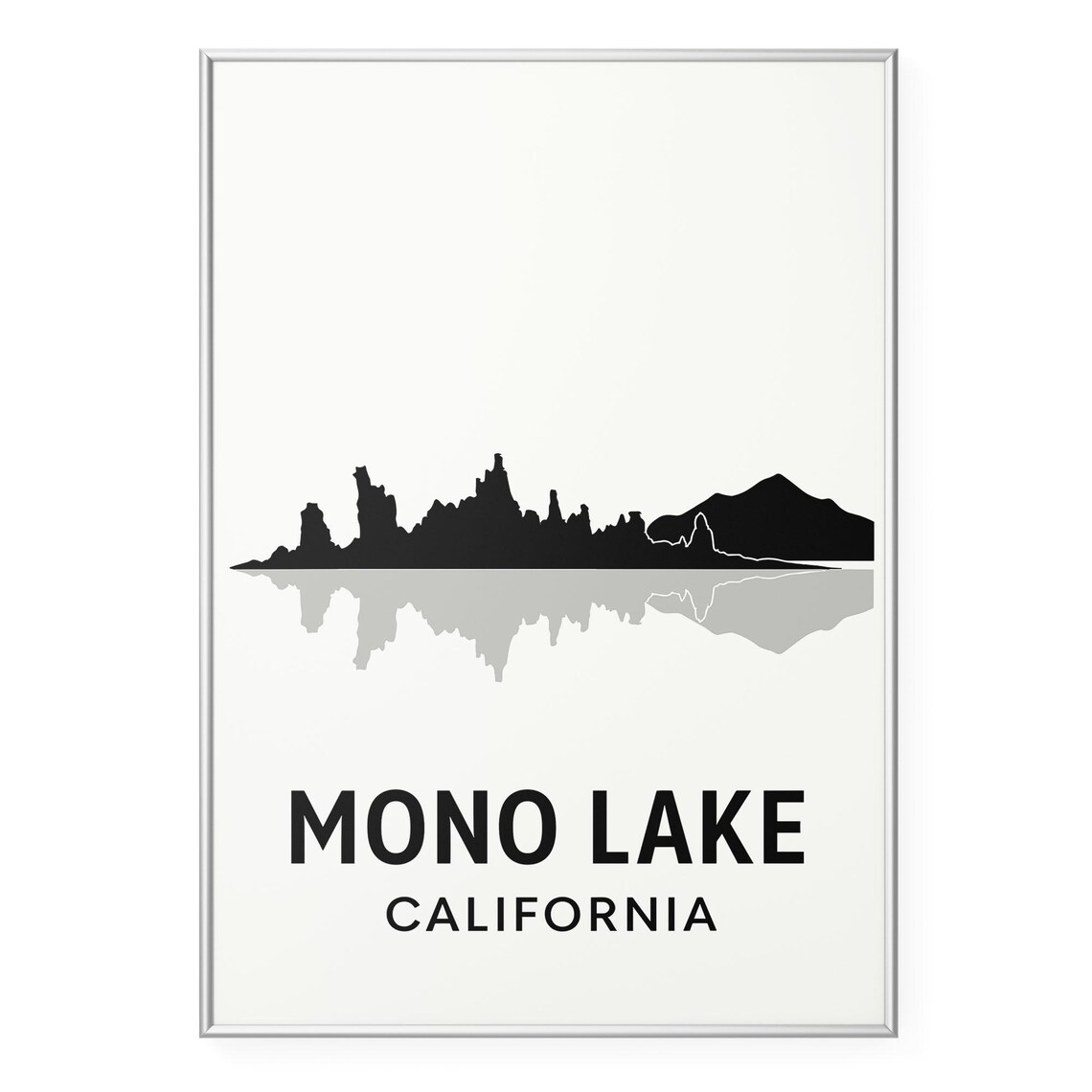 Mono Lake California Tufa Tower Silhouette Black White Travel Poster