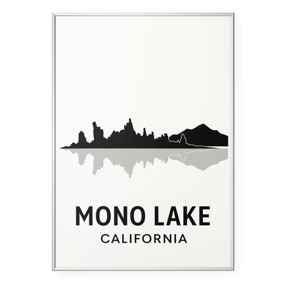 Mono Lake Photo Print Minimalist Black White Poster Tufa Tower Silhouette Wall Art Modern Office Home Decor