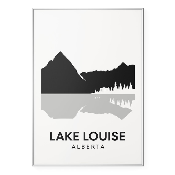Lake Louise Alberta Monochrome Mountain Reflection Travel Poster