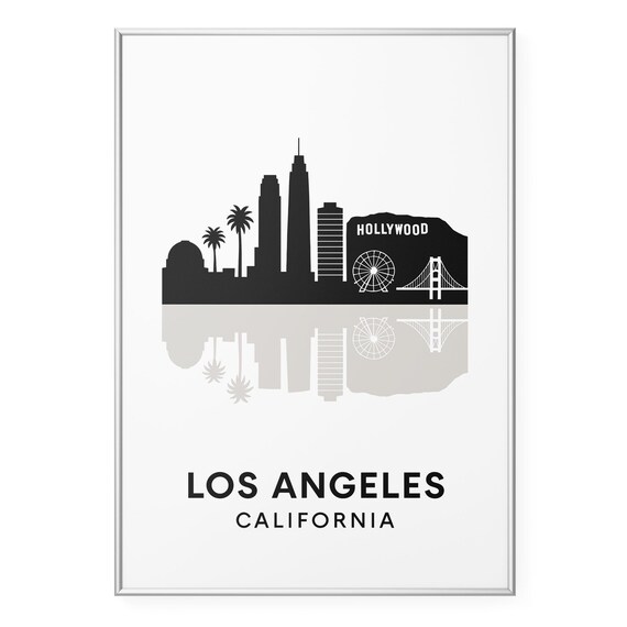 Los Angeles California Hollywood Silhouette Skyline Palms Poster