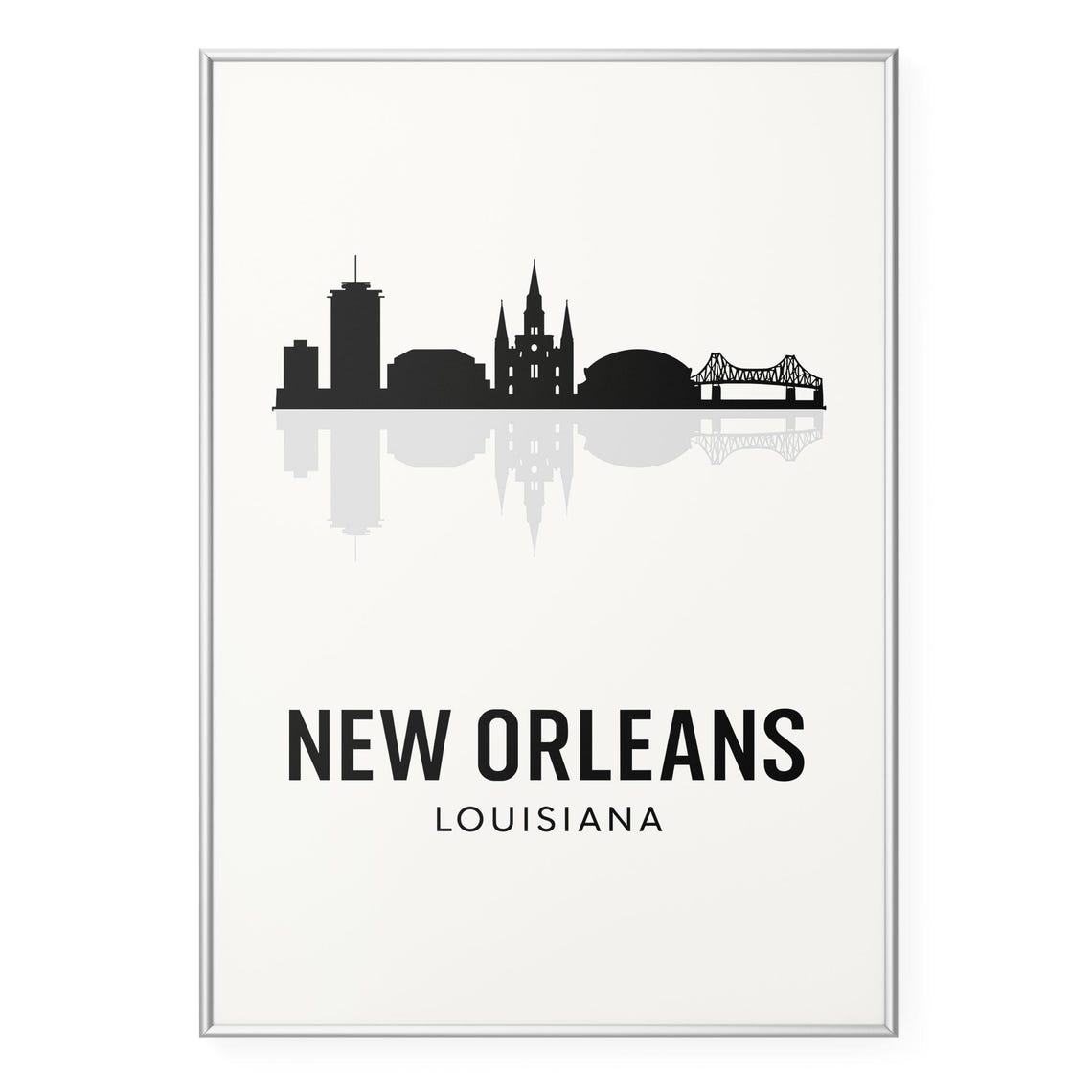 New Orleans Louisiana Skyline Cathedral Bridge Minimalist Poster