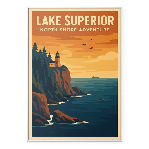 Lake Superior Photo Print North Shore Adventure Poster Lighthouse Wall Art Modern Office Home Decor