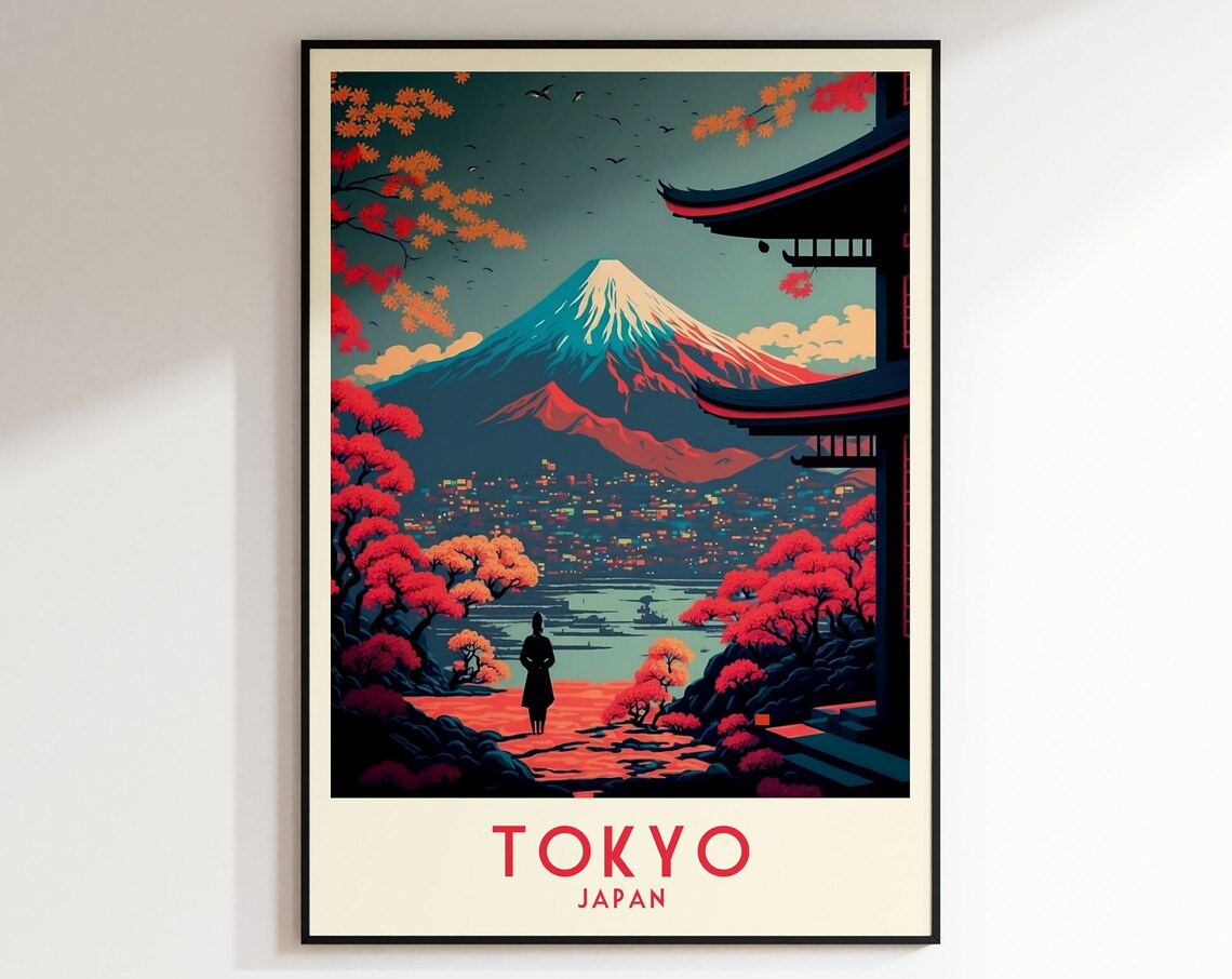 Tokyo Mount Fuji Pagoda Cherry Blossom Retro Japan Travel Poster - Image 4