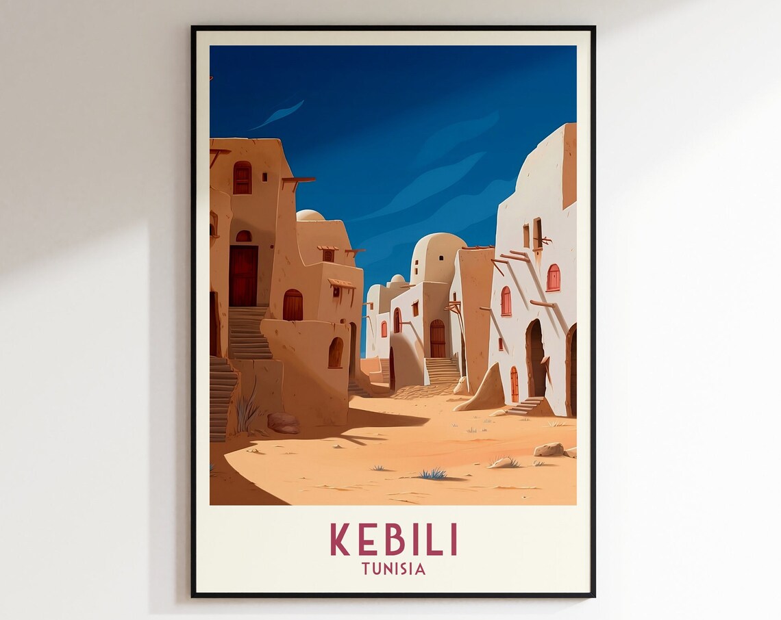 Kebili Tunisia Desert Old Town Street Vintage Retro Travel Poster