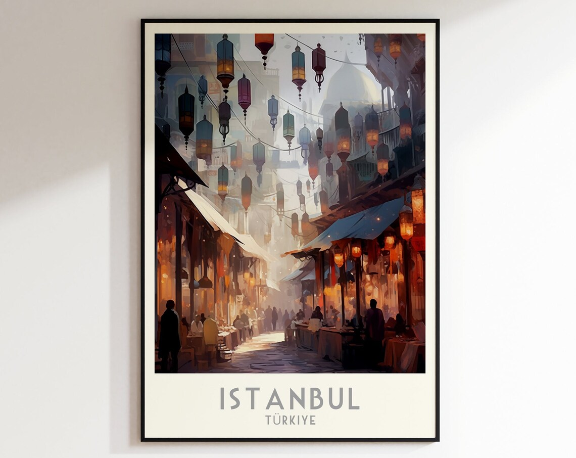 Istanbul Turkiye Grand Bazaar Lanterns Night Market Street Poster