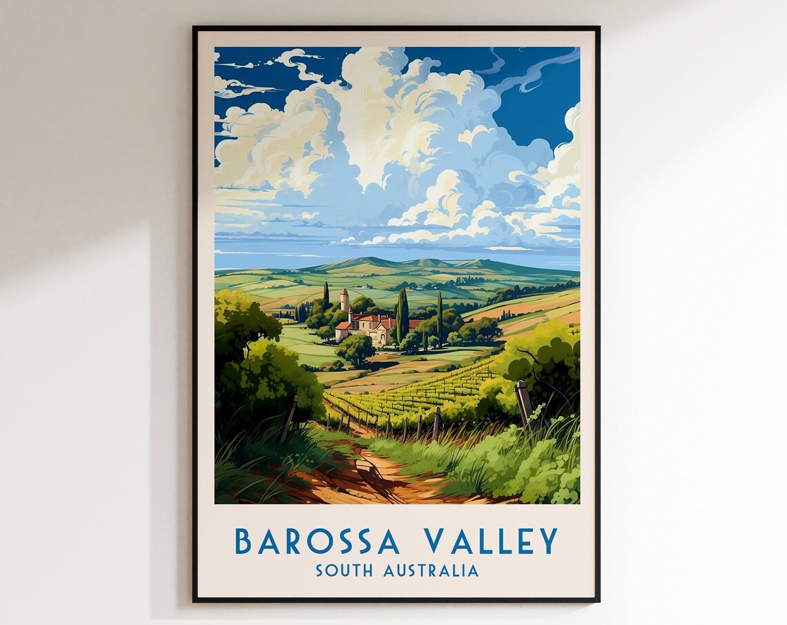 Barossa Valley South Australia Vineyard Hills Retro Travel Poster