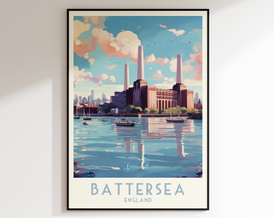 Battersea Power Station on the Thames London Travel Poster Art