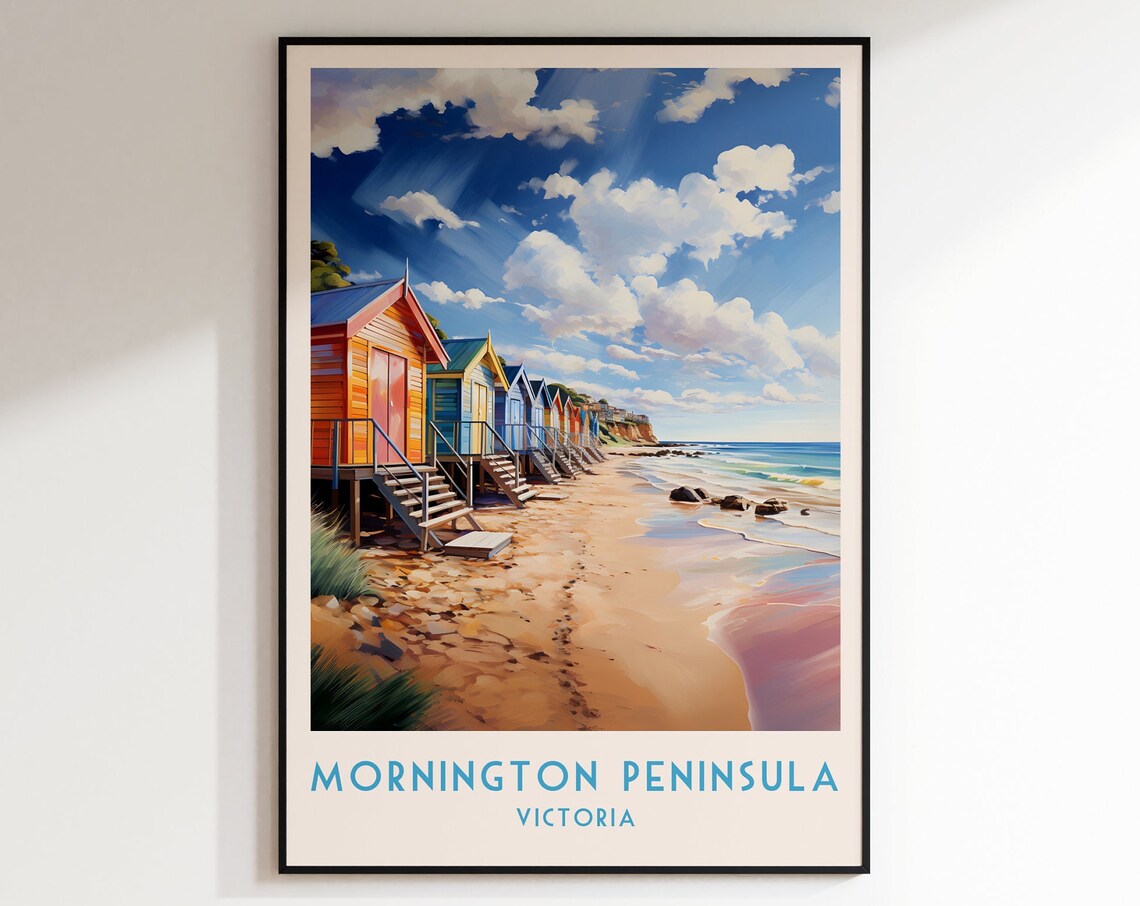 Mornington Peninsula Victoria Colorful Beach Huts Coastal Poster