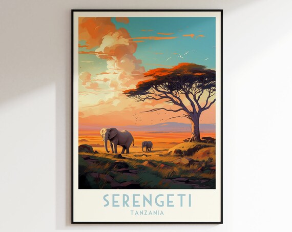 Serengeti Travel Print Botswana Print Canada Home Decor Retro Wall Art Wedding Giftbirthday Giftdigital Print Serengeti Poster
