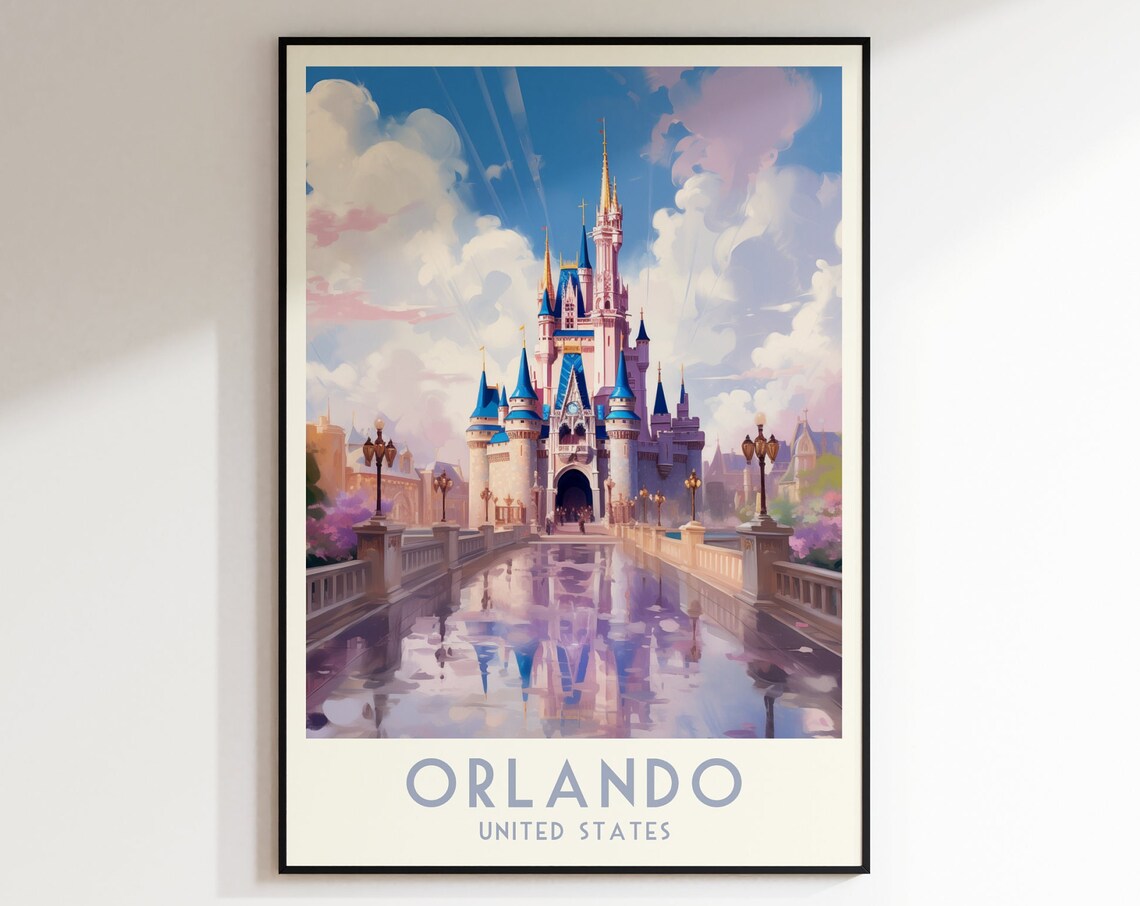 Orlando Fairytale Castle Bridge Daytime Vintage Travel Poster Art