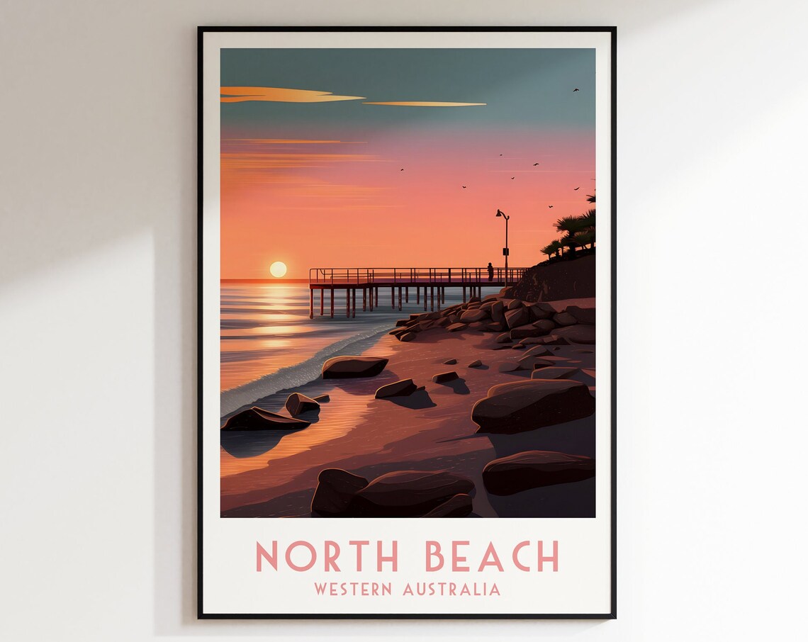 North Beach Western Australia Pier Sunset Ocean View Travel Poster