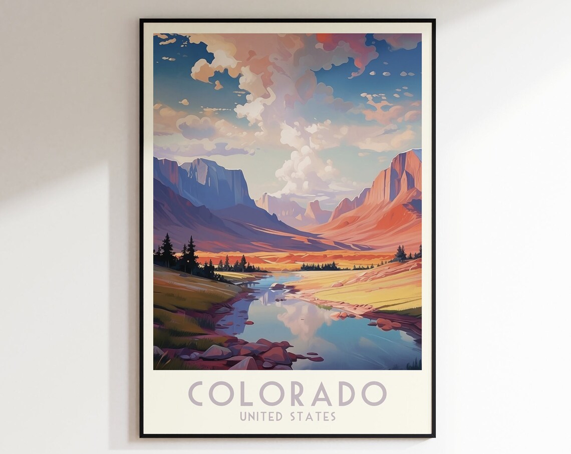 Colorado Red Rock Canyon River Valley Golden Sunset Travel Poster