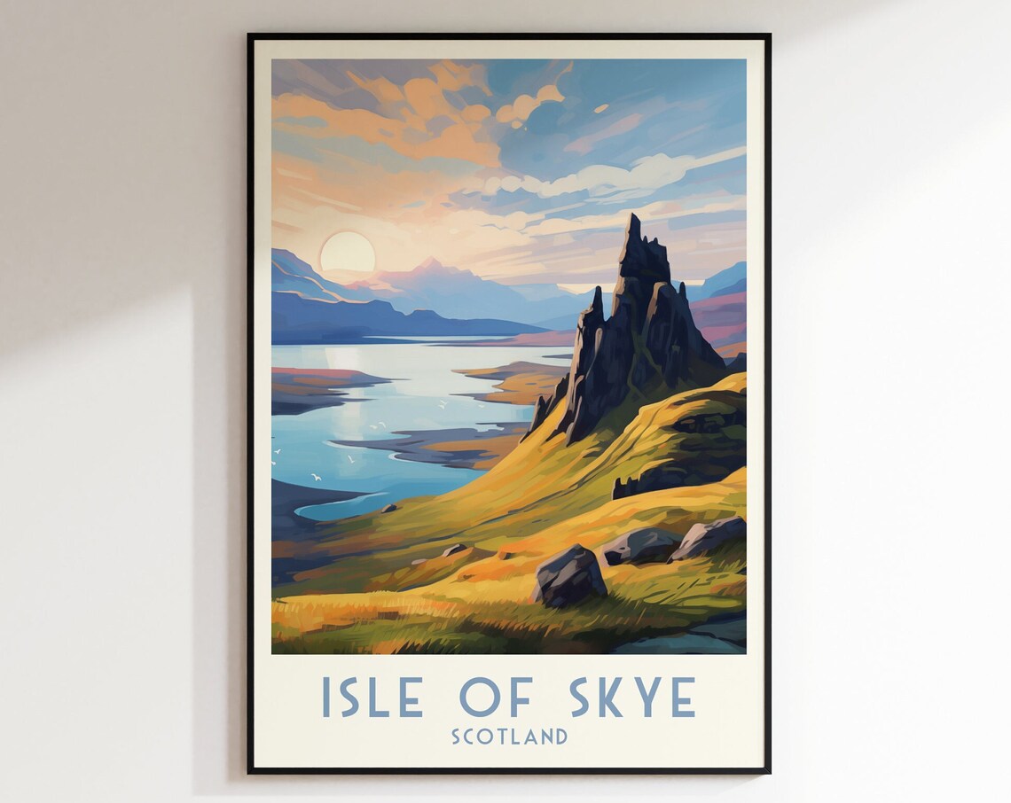 Isle of Skye Old Man of Storr Rock Sunrise Golden Meadow Poster