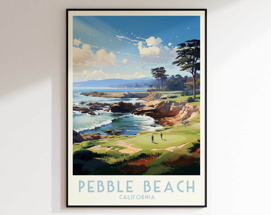 Pebble Beach California Coastal Green Ocean Cliffside Golf Poster