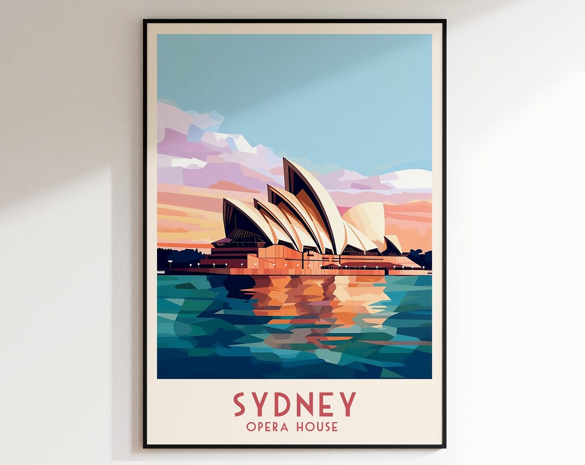Sydney Opera House Harbor Sunset Teal Modern Art Travel Poster