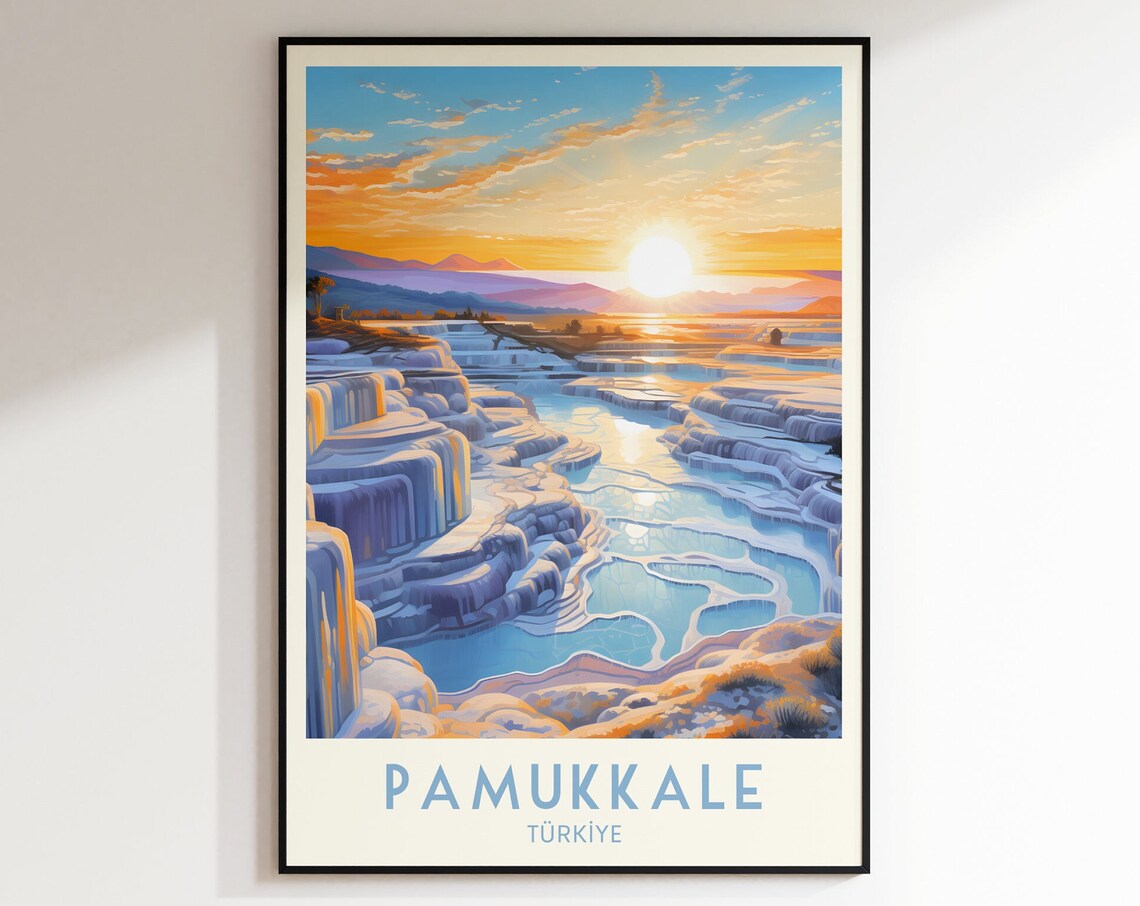 Pamukkale Travertine Terraces Sunrise Vintage Turkey Travel Poster