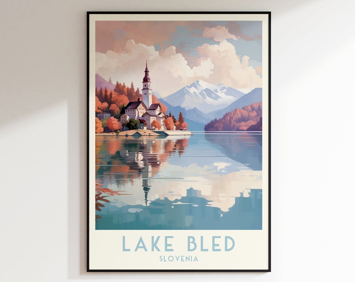 Lake Bled Slovenia Poster with Island Church and Autumn Reflections
