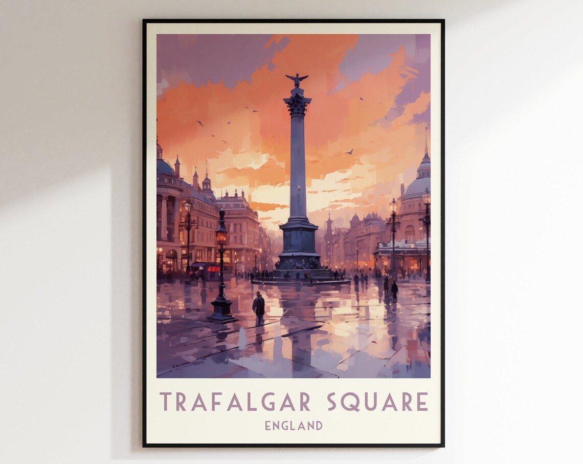Trafalgar Square London Sunset Nelson's Column Rainy Plaza Poster