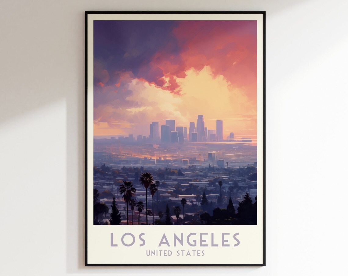Los Angeles Skyline Sunset Purple Haze Palm Silhouettes Poster