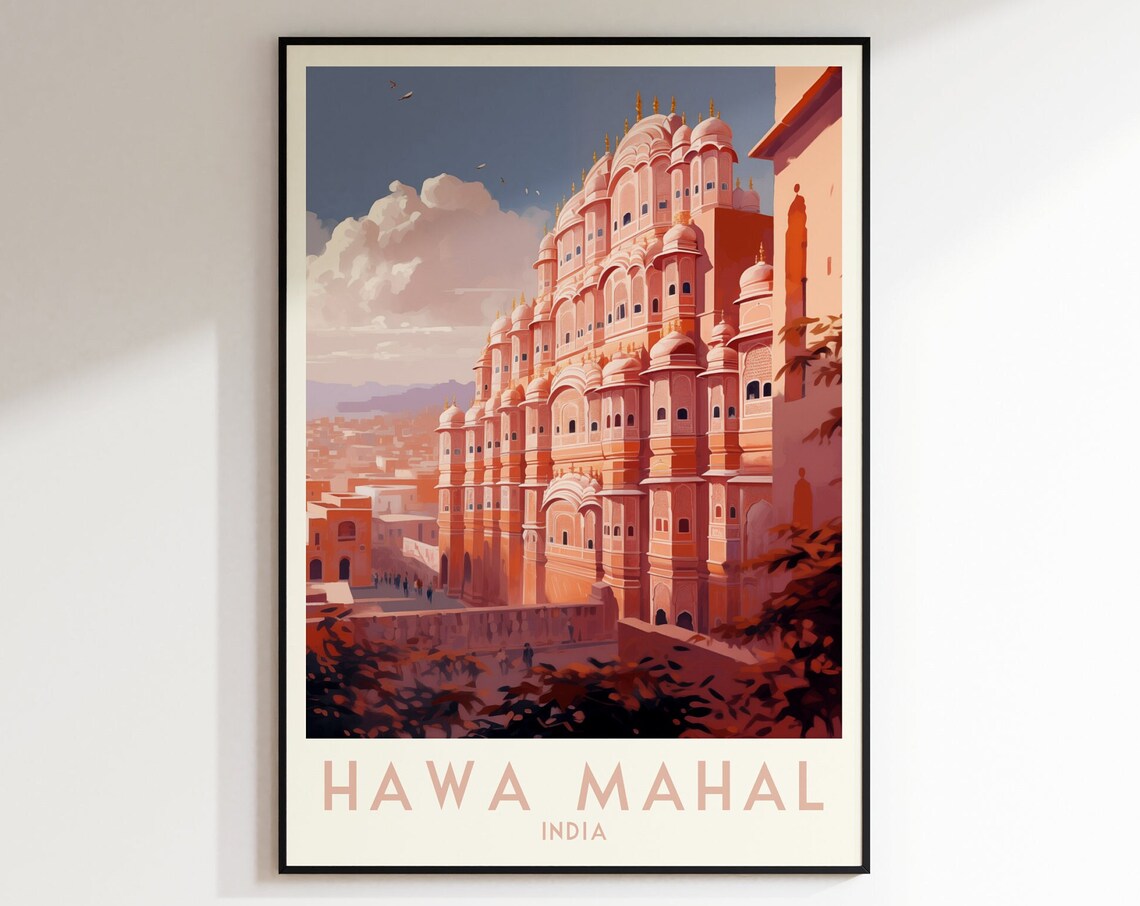Hawa Mahal Jaipur Pink Palace India Golden Sunset Travel Poster