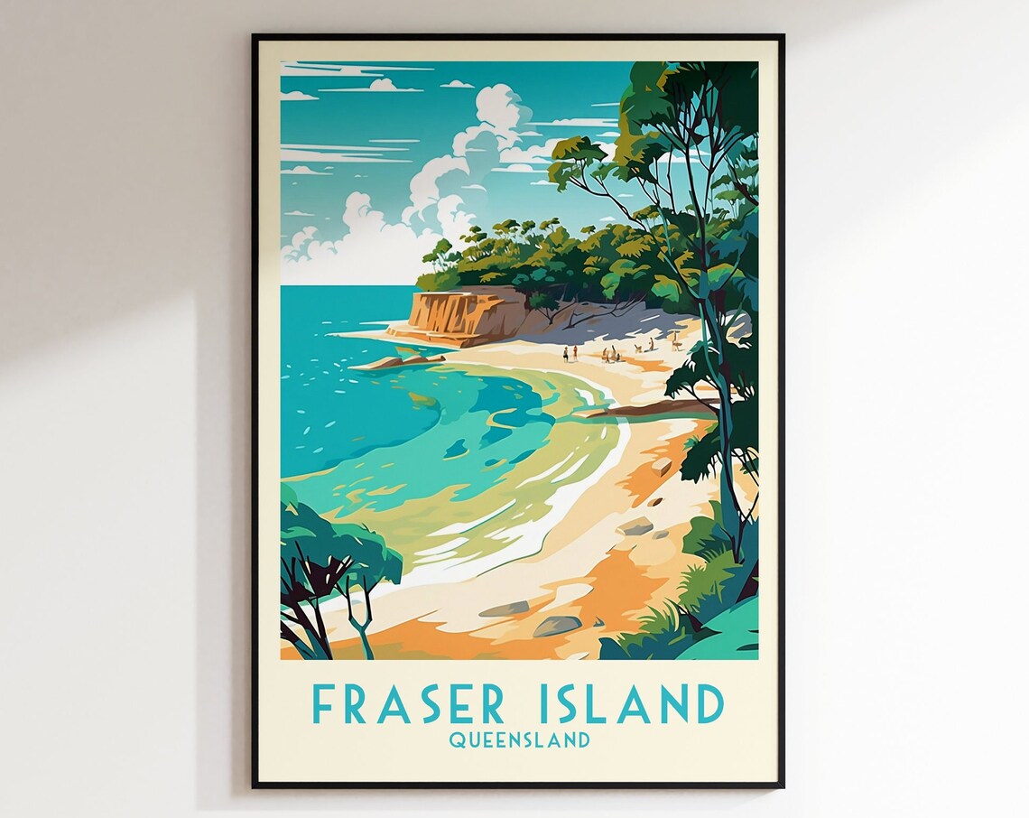 Fraser Island Queensland Turquoise Cove Beach Cliff Travel Poster