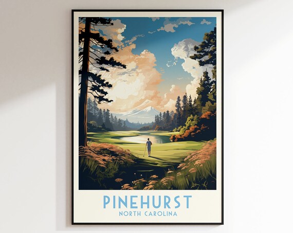 Pinehurst Golf Course Print United States North Carolina Poster Home Decor Retro Wall Art Wedding Gift Birthday Gift Print