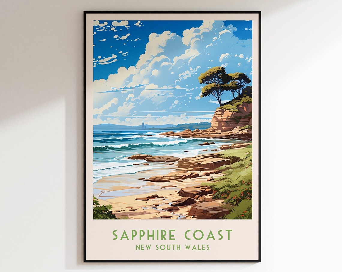 Sapphire Coast NSW Rocky Beach Headland Coastal Travel Poster