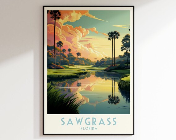 Sawgrass Golf Course Print United States Florida Golf Course Poster Home Decor Retro Wall Art Wedding Giftbirthday Gift Print