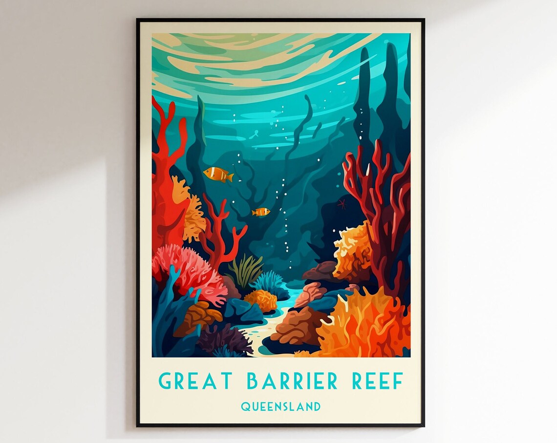 Great Barrier Reef Underwater Coral Tropical Fish Travel Poster