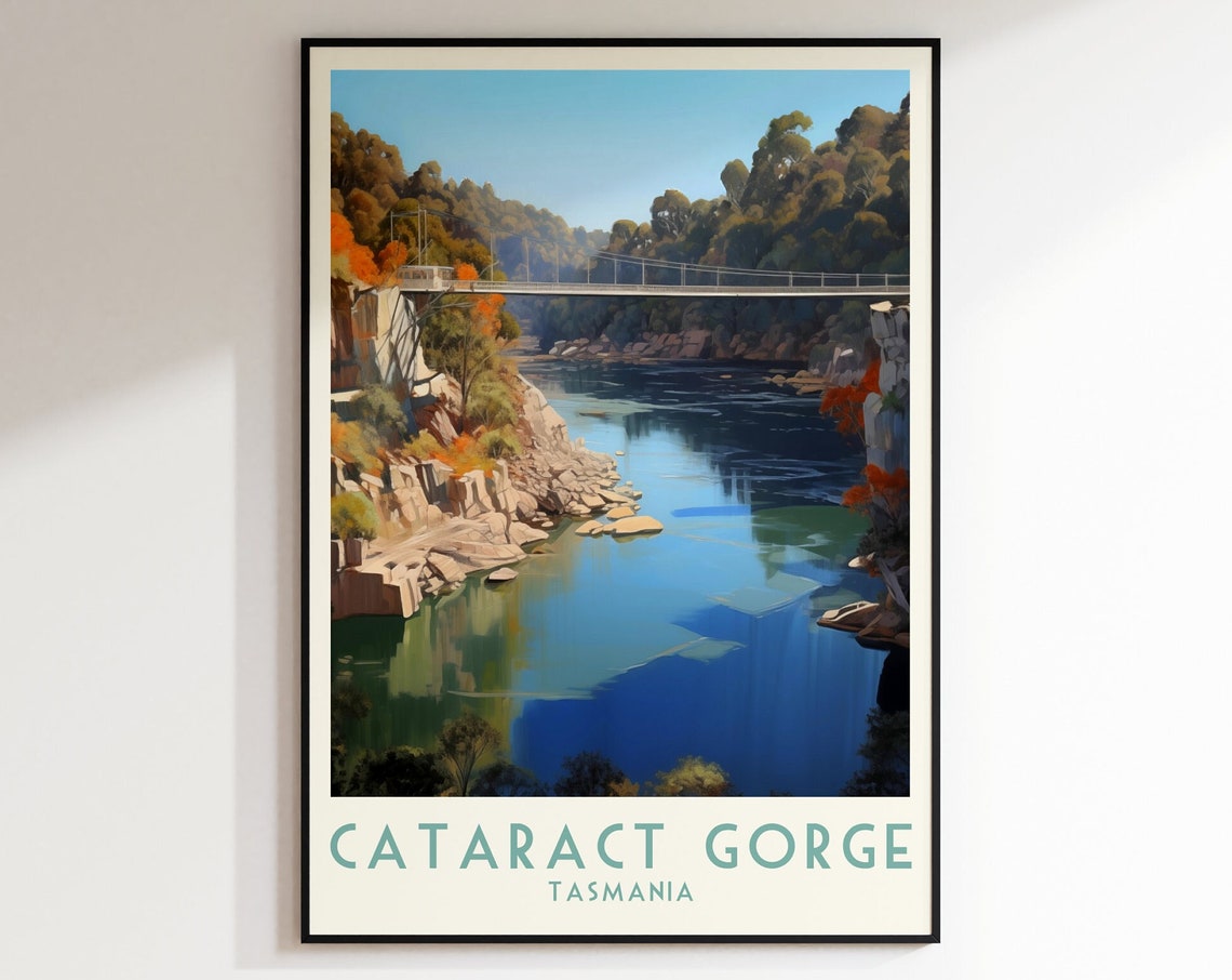 Cataract Gorge Tasmania Suspension Bridge River Travel Poster
