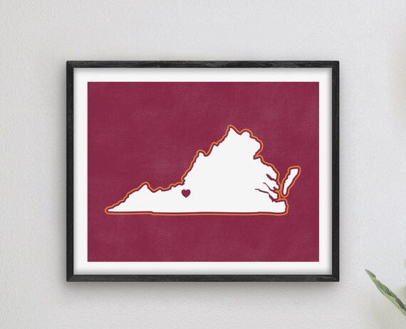 Blacksburg Virginia Heart Map White on Maroon Graduation Gift Poster