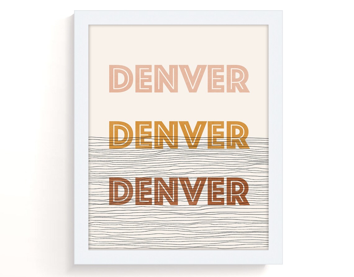 Denver Colorado Boho Travel Poster, Mid-Century Modern