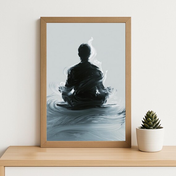 Abstract Meditation Oil Painting Print Minimalist Zen Wall Art Spiritual Energy Flow Artwork Mindfulness Decor