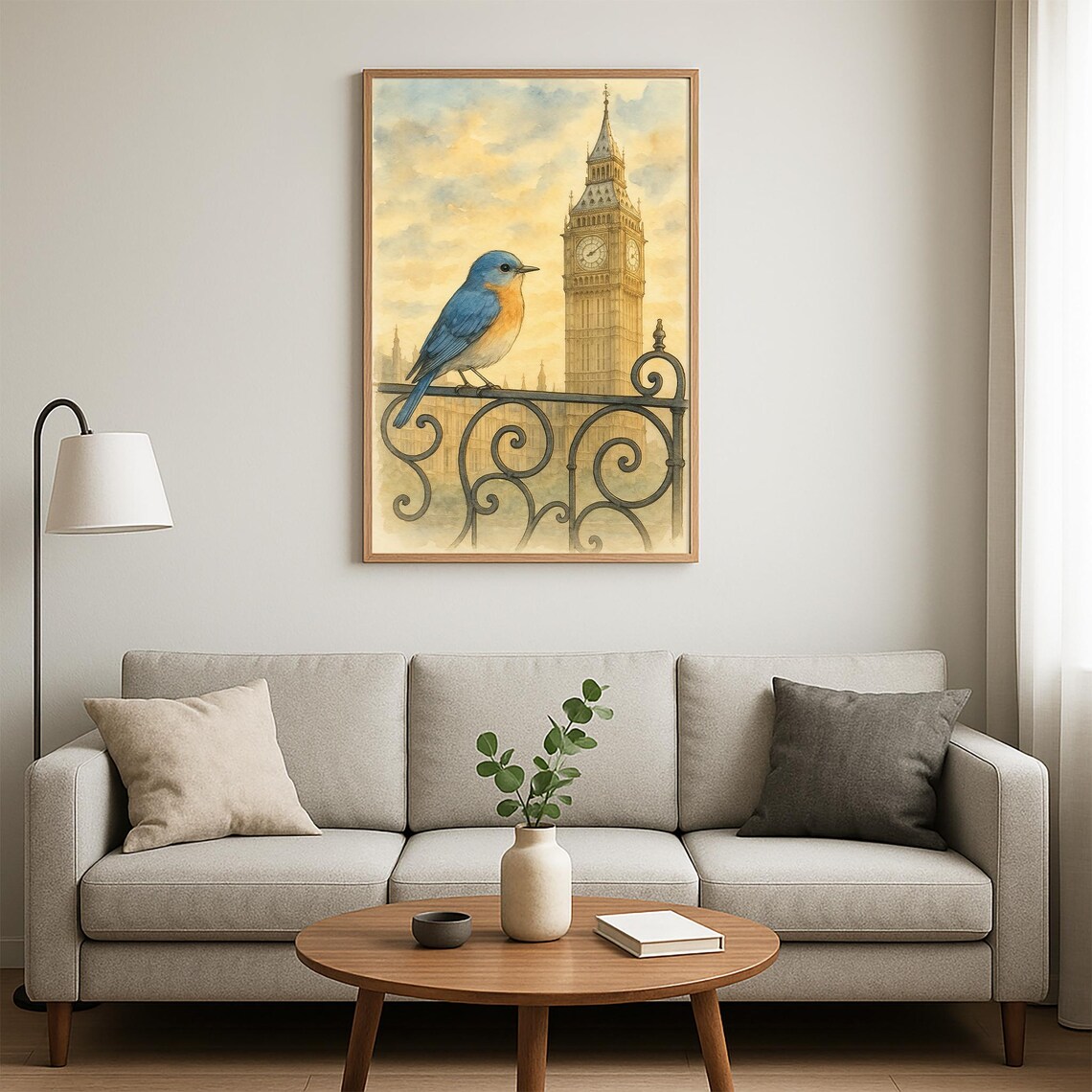 London Bluebird Big Ben Clock Tower Watercolor Bird Painting Poster - Image 5