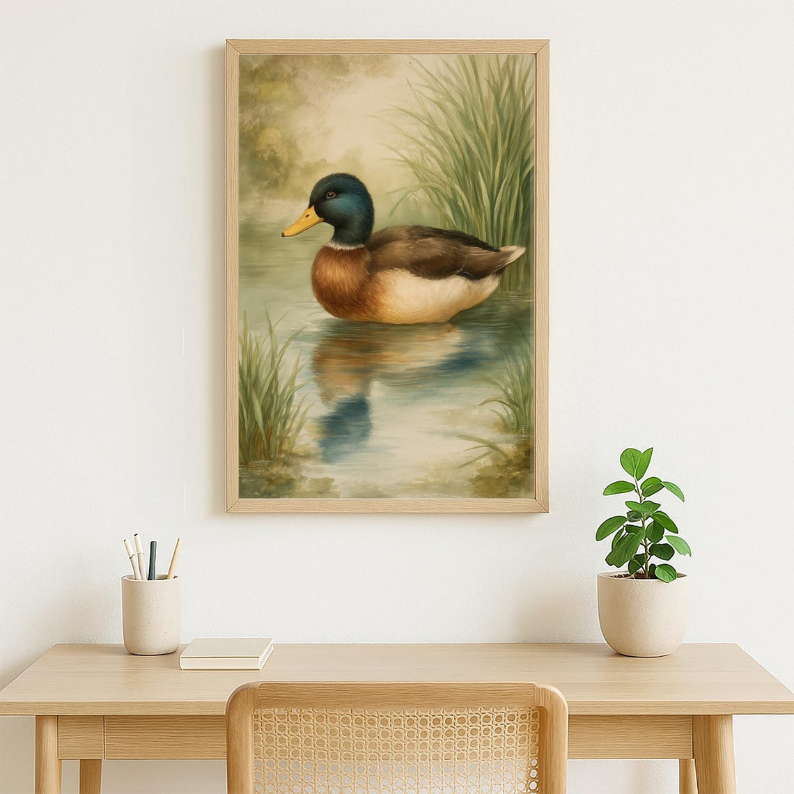 Mallard Duck Swimming In Reeds Watercolor Tranquil Nature Bird Poster - Image 4