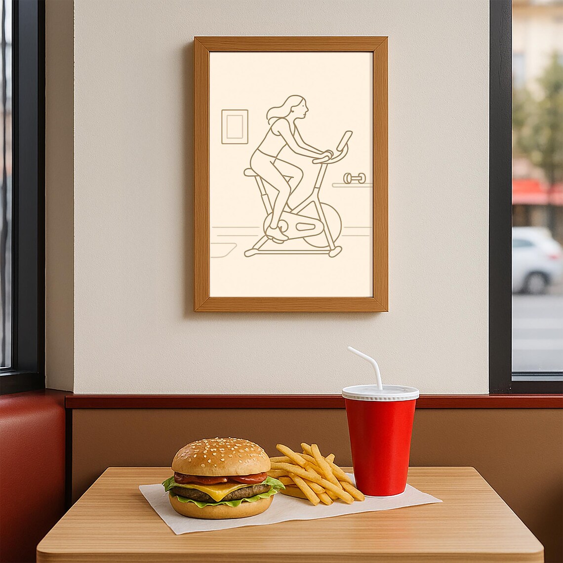 Minimalist Line Art Woman On Exercise Bike Modern Fitness Poster - Image 3