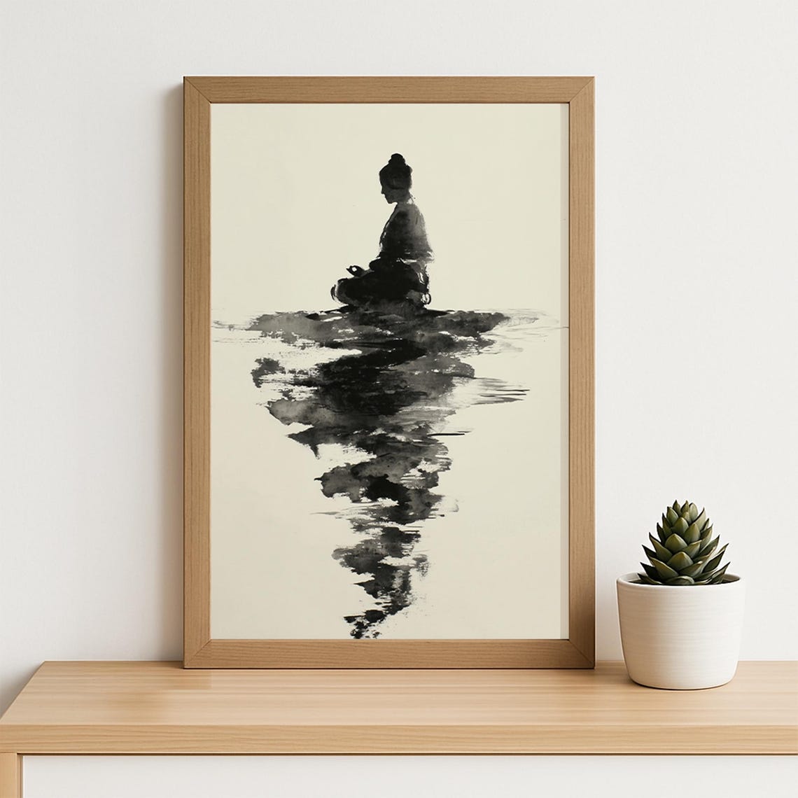 Black Ink Meditation Silhouette Minimalist Zen Brushstroke Poster