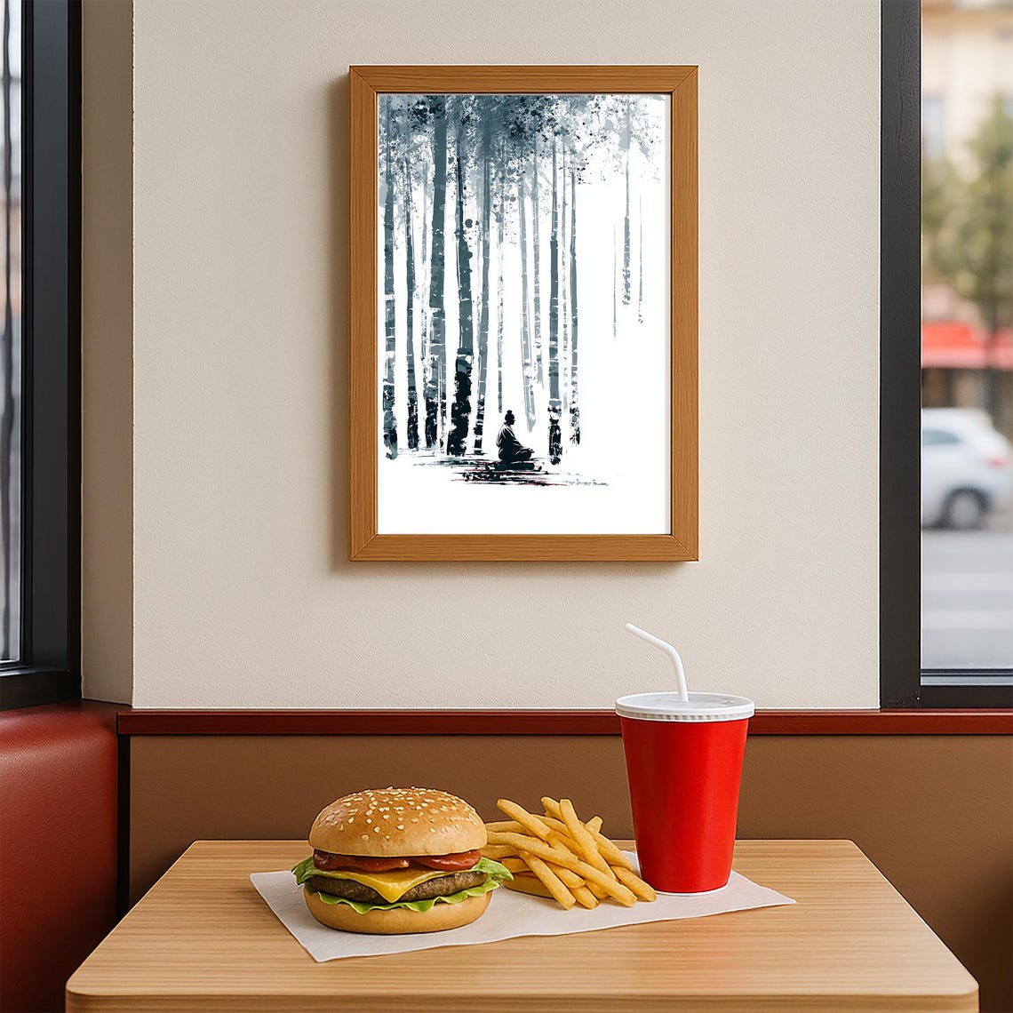 Meditating Figure Bamboo Forest Ink Wash Zen Minimalist Poster - Image 4