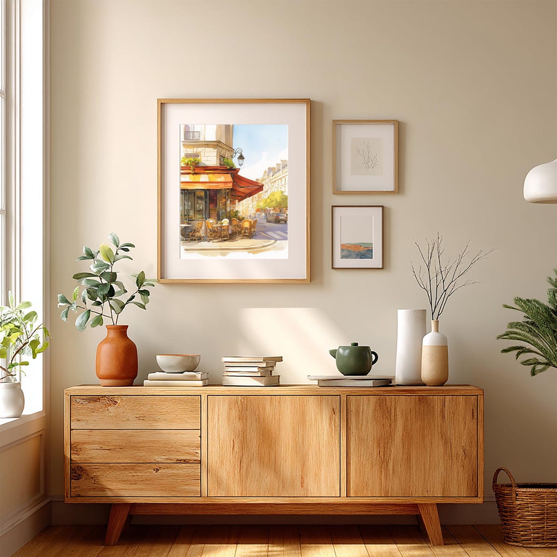 Parisian Street Cafe Watercolor Red Awning Corner Scene Poster - Image 4