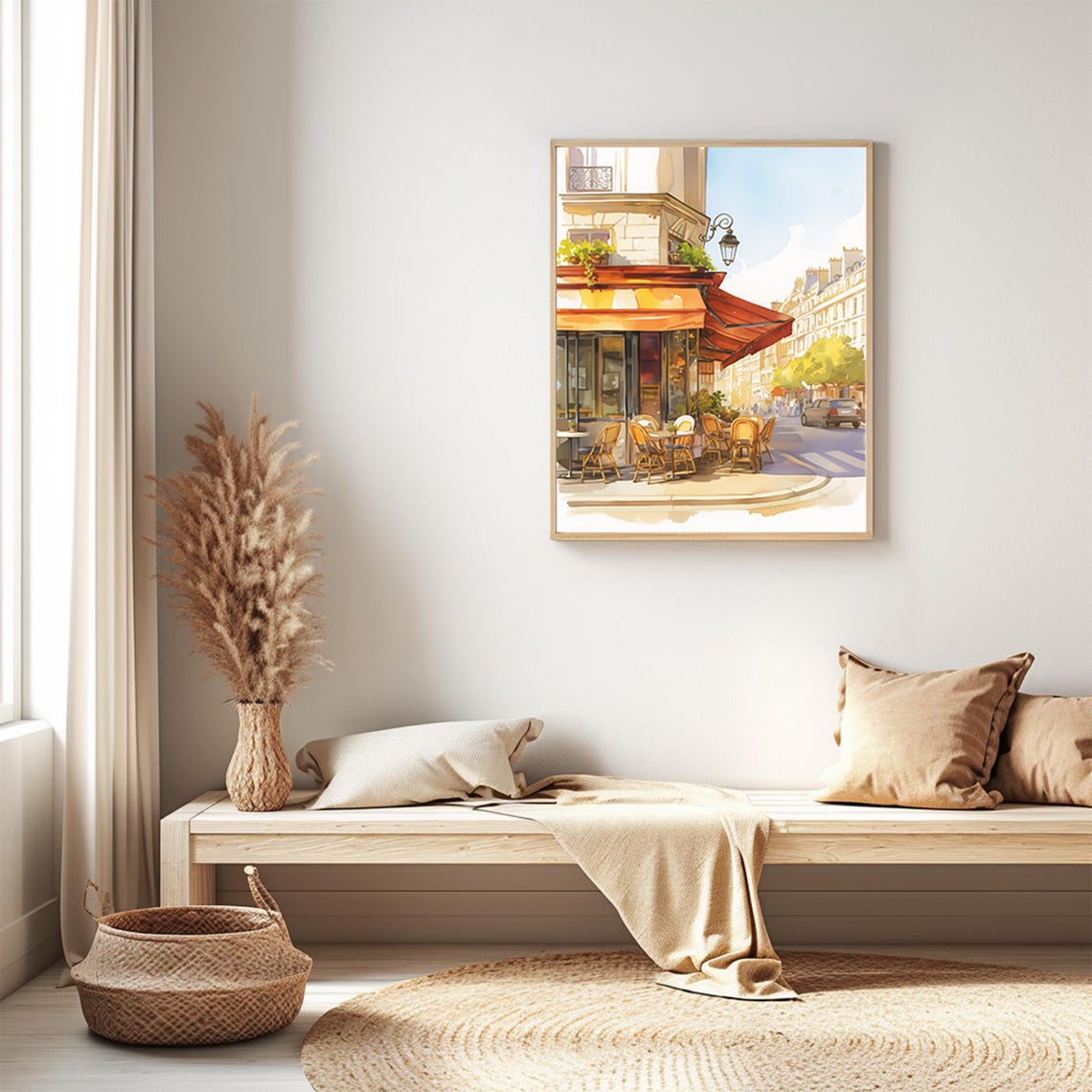 Charming Paris Street Cafe With Orange Awning Watercolor Poster - Image 3
