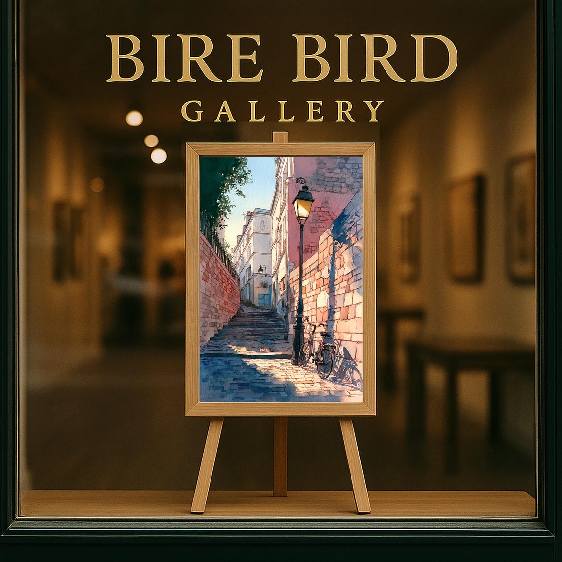 Paris Cobblestone Street With Vintage Bicycle Lamppost Dusk Poster - Image 5
