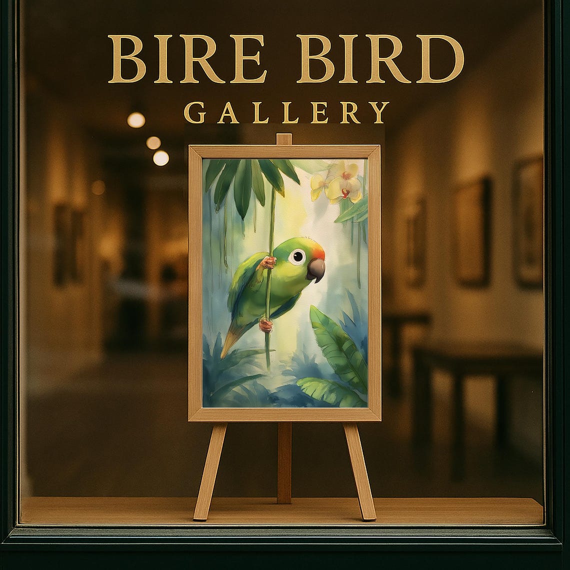 Cute Green Parrot Climbing Vine With Orchids Watercolor Jungle Poster - Image 5